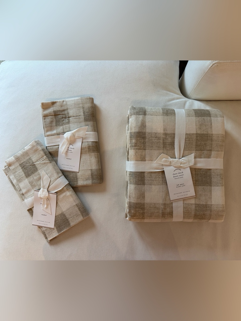 NWT Pottery Queen Barn Cream and Tan Rhett Check Duvet Covers and Shams